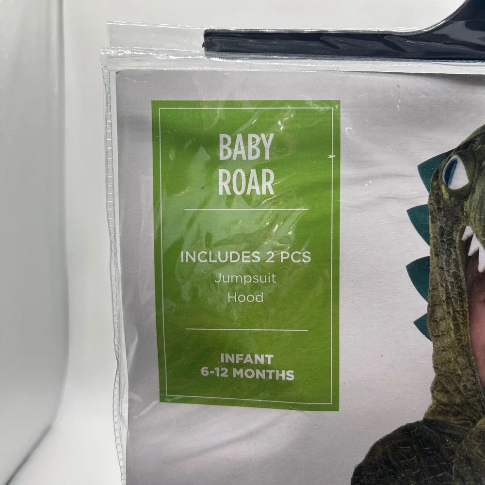 NEW Baby Roar Dinosaur Costume‎ Infant 6-12 Months Jumpsuit & Hood Halloween